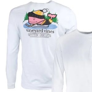 White long sleeve vineyard vines shirt hockey player